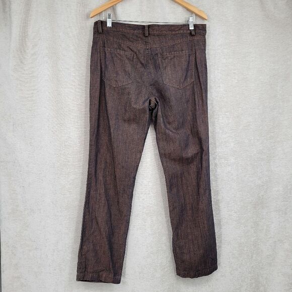 Peruvian Connection Cotton Linen Blend Denim Jeans Orange Black Fall Women's 12 - Picture 5 of 9